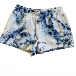 TNA Aritzia White & Blue Tie Dye Cozy Fleeve Perfect Hi-Rise
3" Sweatshort-Small